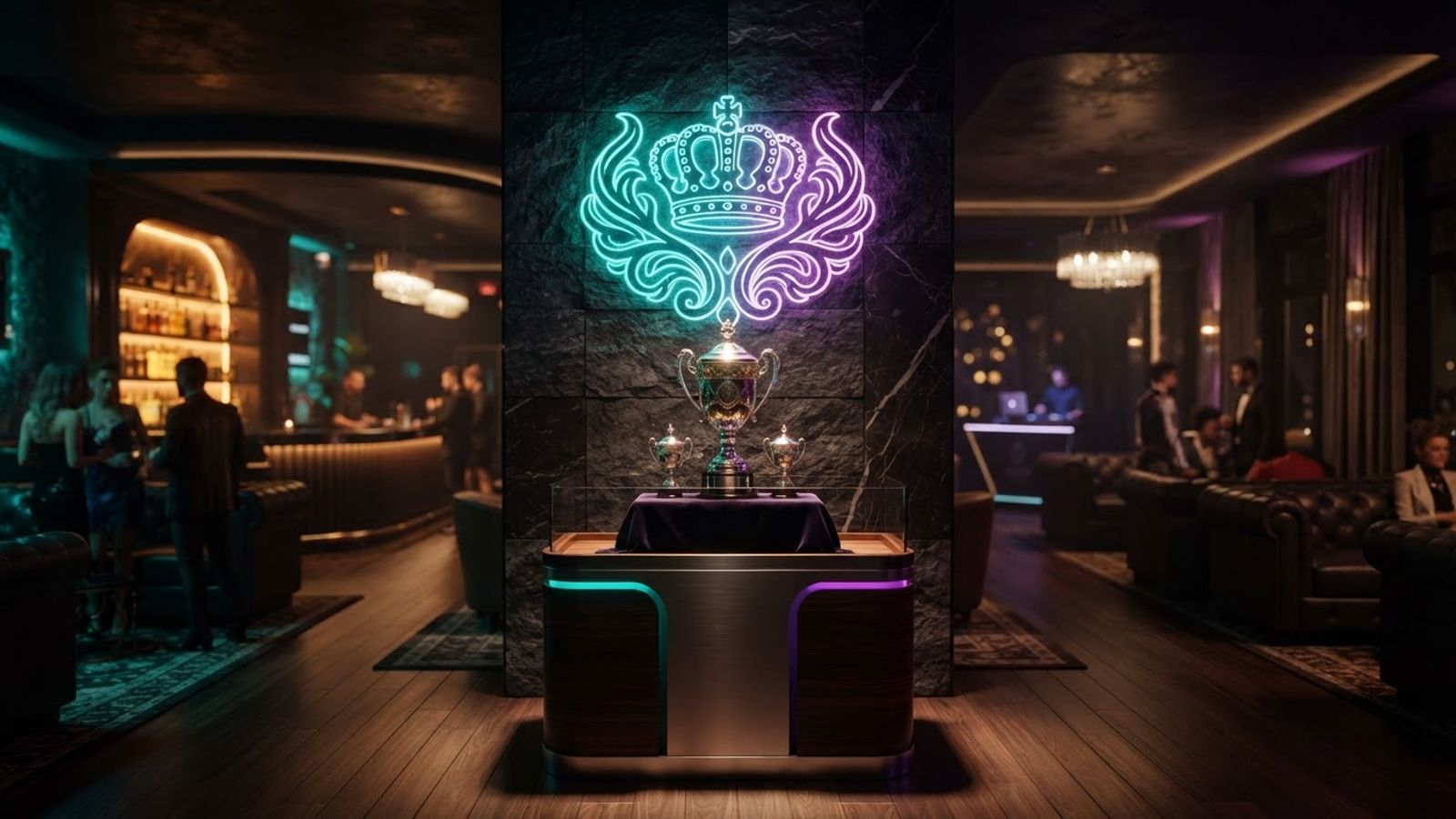 VIP kroon en trofee op donker podium