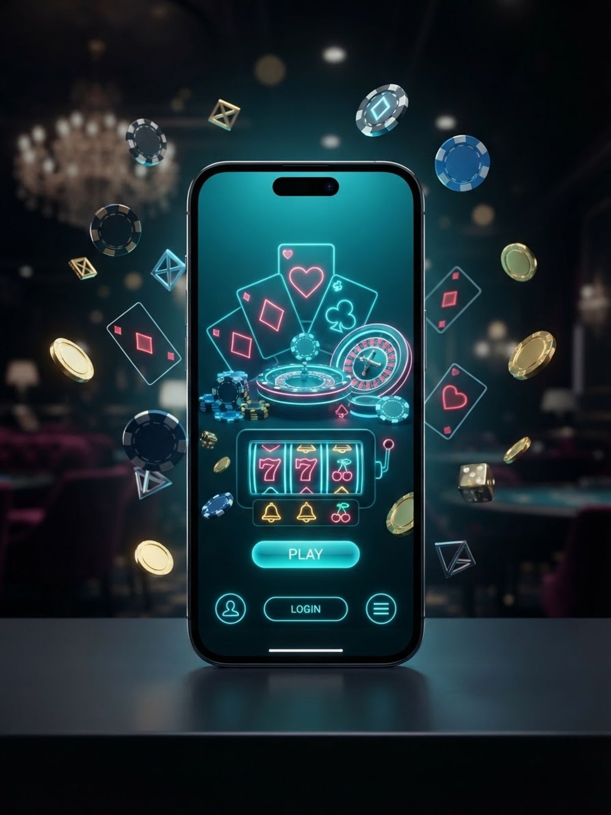Smartphone toont donker casino-interface van WinPlace